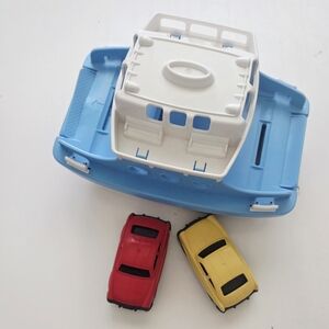 Green Toys Playset with Blue and White Ferry + Red and Yellow Cars